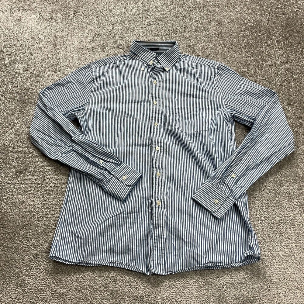 Tommy Hilfiger Slim Fit Dress Shirt Mens 15 1/2 Blue White Striped Long Sleeve